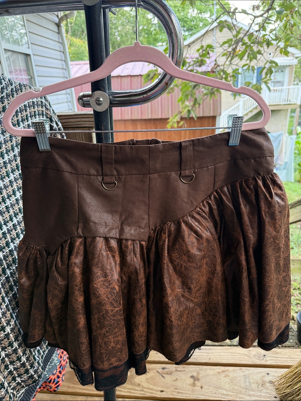 Spirit Brown Faux LeatherSkirt with D-Ring Accents waist 16”, 17” length